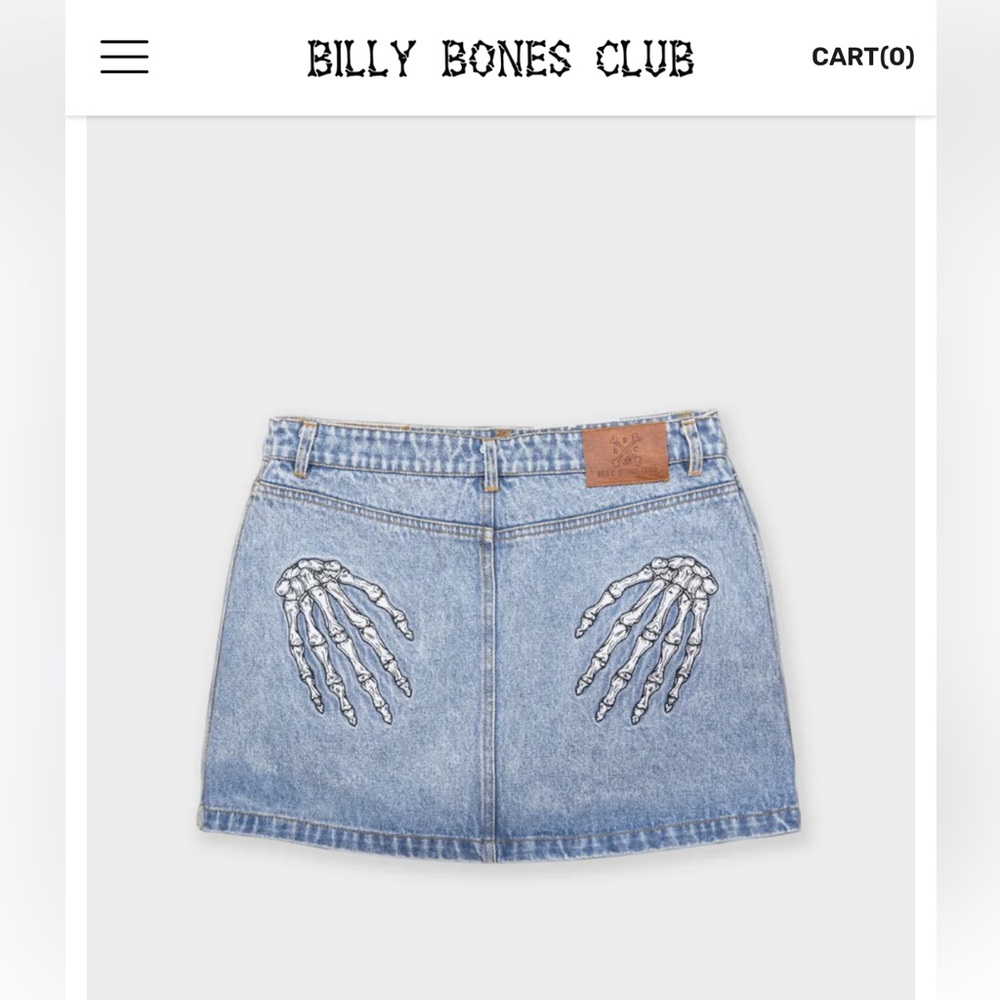 NWT Billy Bones Club LE Denim Skeleton Hand Mini Skirt